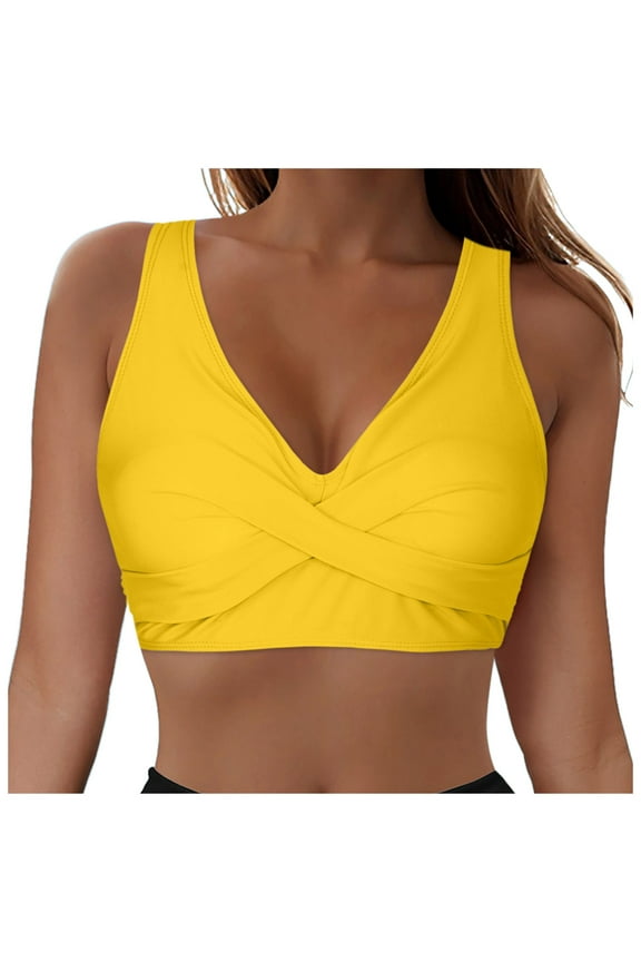 Women Bikini Top - Push Up Swim Top Only Bra Padded Swimsuit Tops 2025 Bathing Suit Tops Yellow, XXL