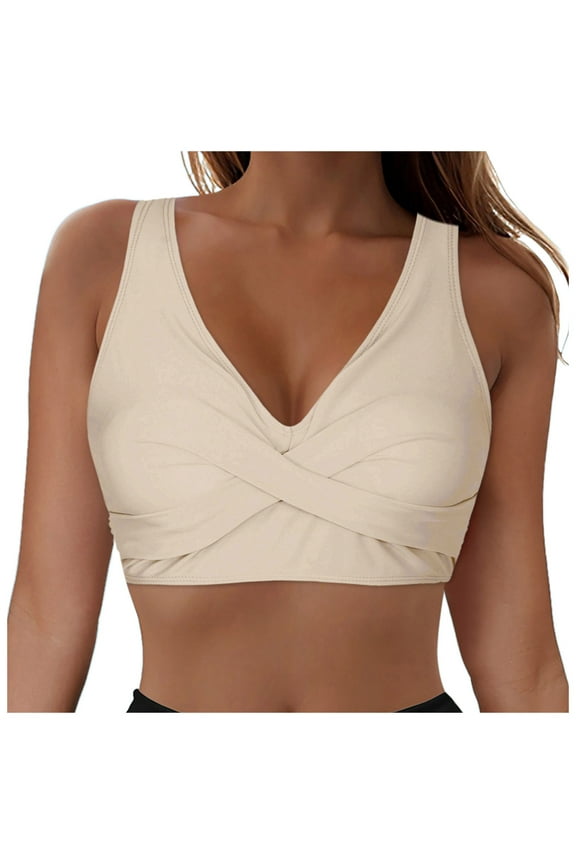 Women Bikini Tops - Push Up Swim Top Only Bra Padded Bathing Suit Top Swimsuit Tops Khaki, S