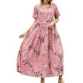 thumbnail image 1 of vigerkar Women Casual Loose Bohemian Floral Dress with Pockets Short Sleeve Long Maxi Summer Beach Swing Dress Pink, XXL, 1 of 8
