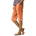 thumbnail image 1 of vigerkar Women Casual Shorts Comfy Bermuda Shorts Elastic Waist Short Casual Solid Color Summer Knee Length Beach Shorts with Pockets Orange, XXL, 1 of 5