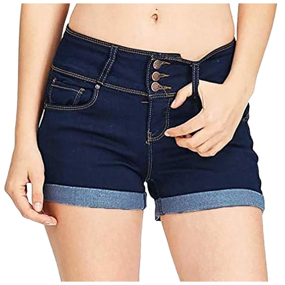vigerkar Women Casual Summer Mid Waist Stretchy Denim Jean Shorts Junior Short Jeans (Navy, 3XL)