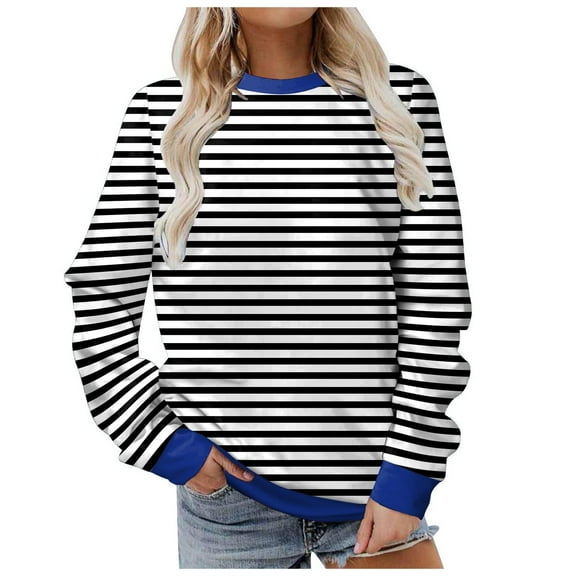 vigerkar Women Casual Sweatshirt Color Block Striped Long Sleeve Crewneck Oversized Tshirt Fashion Outfits (White, XXL)
