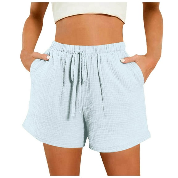 vigerkar Women Comfy Drawstring Casual Shorts with Pocketed Elastic Waist Trendy Summer Loose Lounge Beach Shorts 2025 Light Blue, M