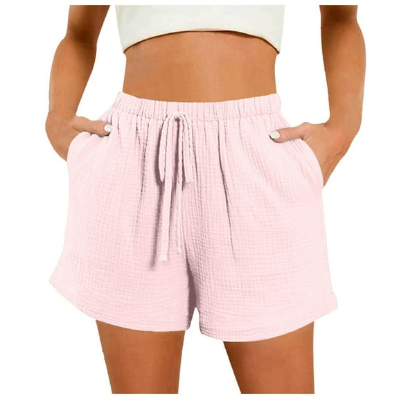 vigerkar Women Comfy Drawstring Casual Shorts with Pocketed Elastic Waist Trendy Summer Loose Lounge Beach Shorts 2025 Light Pink, L