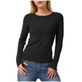 thumbnail image 1 of vigerkar Women Crewneck Loose Fit Shirt Long Sleeve Casual T Shirts Basic Top Tees (Black, L), 1 of 6