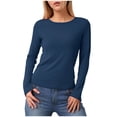 thumbnail image 1 of vigerkar Women Crewneck Loose Fit Shirt Long Sleeve Casual T Shirts Basic Top Tees (Navy, L), 1 of 6