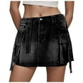 thumbnail image 1 of vigerkar Women Denim Cargo Skirt Y2K Vintage Low Waist Button Bodycon Mini Jean Skirt Trendy Going Out Streetwear with Pockets Black, S, 1 of 5