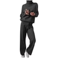 thumbnail image 1 of vigerkar Women Fall Sweatsuits Two Piece Sets Mock Neck Long Sleeve Knit Tops Wide Leg Pants Lounge Set Travel Outfits (Dark Gray, 4XL), 1 of 4