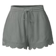 thumbnail image 1 of vigerkar Women Floral Lace Trim Shorts Casual Summer Shorts Plus Size High Waist Drawstring Dressy Shorts Trendy Clothes Grey, XXXL, 1 of 5