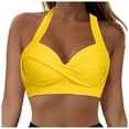 thumbnail image 1 of vigerkar Women Halter Bikini Top Push Up Swimsuit Top Retro Swim Top Twist Front Bathing Suit Top Only Yellow , XXL, 1 of 9