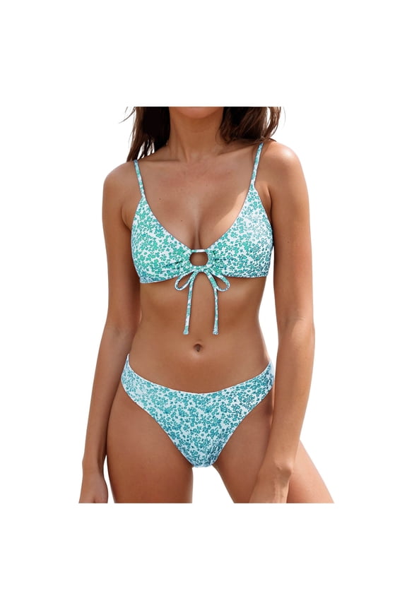 Women High Cut Bikini Sets String Sexy Swimsuit Two Piece Bathing Suit Cheeky Cut Out Cute Swimwear (Light Green, XS)