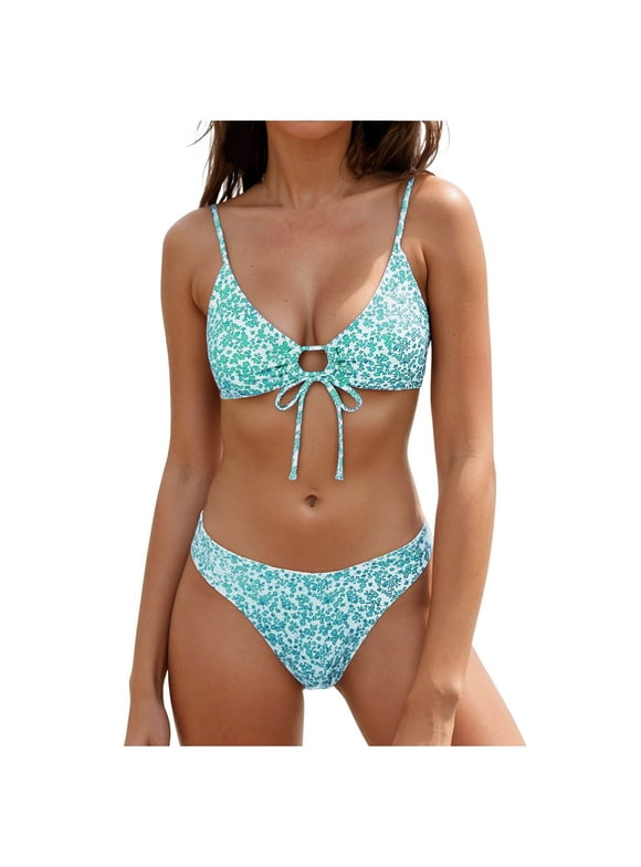 Women High Cut Bikini Sets String Sexy Swimsuit Two Piece Bathing Suit Cheeky Cut Out Cute Swimwear (Light Green, XS)