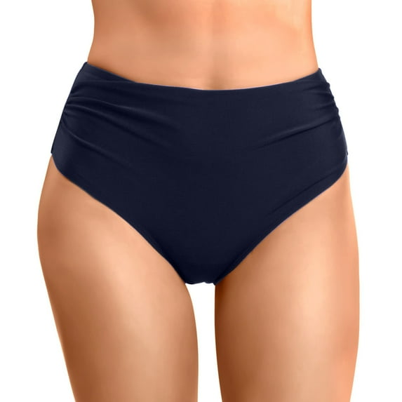 vigerkar Women High Rise Bikini Bottoms Full Coverage Swimsuit Ruched Scrunch Swim Bottom Navy, XXL