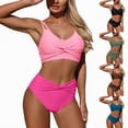 thumbnail image 1 of vigerkar Women High Waisted Bikini Sets 2 Piece Tummy Control Full Coverage Swimsuits V Neck Twist Front Bathing Suit (Navy, L), 1 of 9