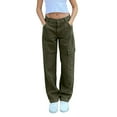 thumbnail image 1 of vigerkar Women High Waisted Cargo Pants Wide Leg Casual Jeans 4 Pockets Trousers Green, S, 1 of 8