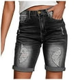 thumbnail image 1 of vigerkar Women High Waisted Stretch Bermuda Shorts Ripped Rolled Hem Jean Shorts Black, L, 1 of 8