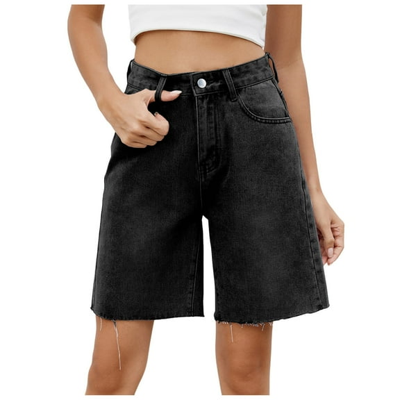 vigerkar Women Jorts Baggy Jeans Shorts Mid-Low Waisted Denim Y2K Shorts Summer Hot Short Pants Streetwear Black, M