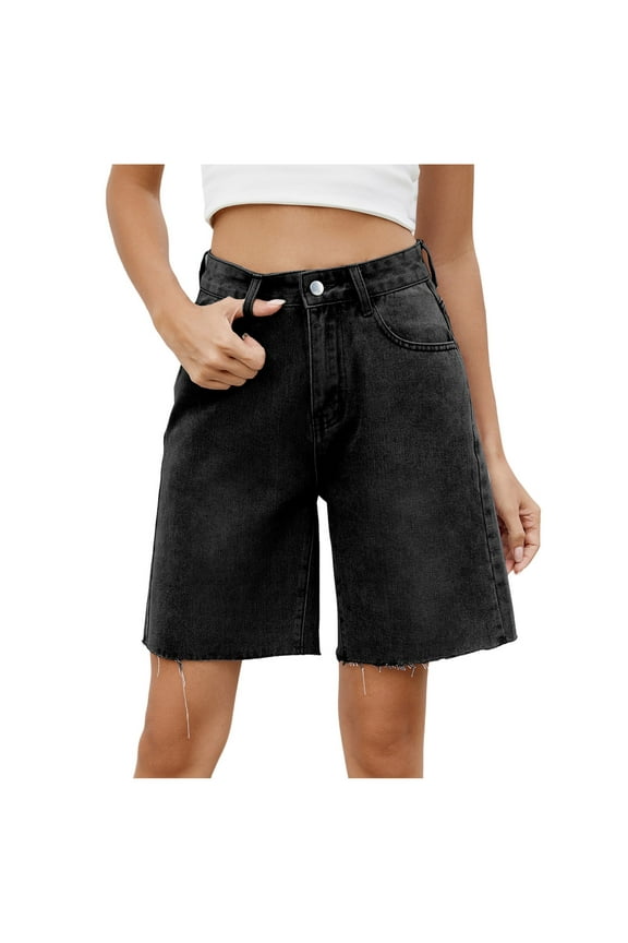 Women Jorts Baggy Jeans Shorts Mid-Low Waisted Denim Y2K Shorts Summer Hot Short Pants Streetwear Black, M