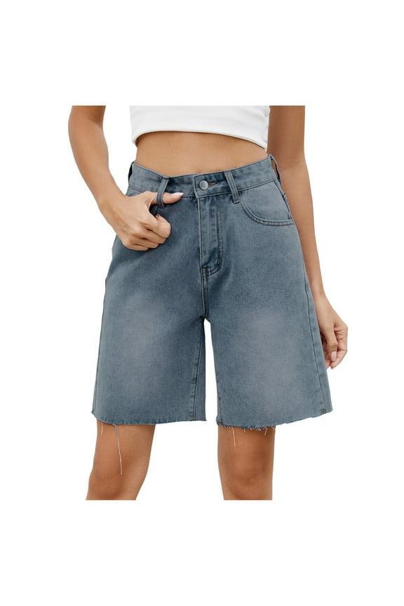 Women Jorts Baggy Jeans Shorts Mid-Low Waisted Denim Y2K Shorts Summer Hot Short Pants Streetwear Blue, XXL