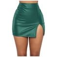 thumbnail image 1 of vigerkar Women Leather Skirt Side Split Bodycon Mini Skirt High Waist Skirt for Club Party Casual (Dark Green, S), 1 of 8