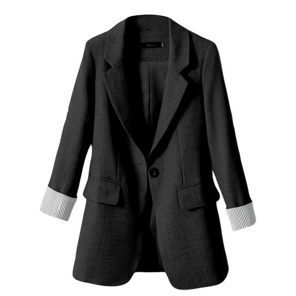 vigerkar Women Linen Blazer 3/4 Sleeve Lightweight Casual Office Work Blazer Jackets for Women Black, L