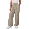 thumbnail image 1 of vigerkar Women Linen Pants Casual Loose High Waist Boho Wide Leg Cropped Palazzo Beach Pants Summer Outfits 2025 Trendy Khaki, XXL, 1 of 7