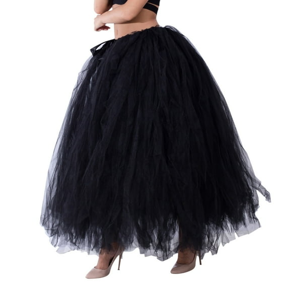 vigerkar Women Long Maxi Tutu Tulle Skirt Ballet Prom Party Layered Mesh A-Line Skirt Black, One Size