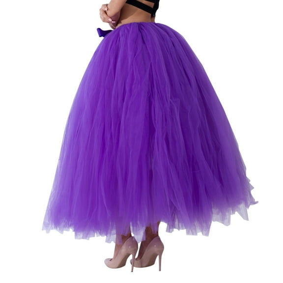 vigerkar Women Long Maxi Tutu Tulle Skirt Ballet Prom Party Layered Mesh A-Line Skirt Purple, One Size