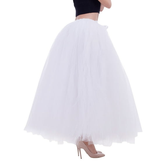 vigerkar Women Long Maxi Tutu Tulle Skirt Ballet Prom Party Layered Mesh A-Line Skirt White, One Size