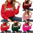 thumbnail image 1 of vigerkar Women Merry Sweaters Turtleneck Long Sleeve Letter Embroidery Loose Knitted Pullover Merry Christmas Sweater (Dark Green, M), 1 of 9