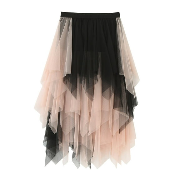 vigerkar Women Mesh Midi Skirt Multilayer Pleated High Waist Lace Ballet Prom Party Tulle Tutu A-line Long Skirts Pink, One Size