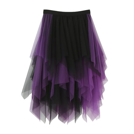 vigerkar Women Mesh Midi Skirt Multilayer Pleated High Waist Lace Ballet Prom Party Tulle Tutu A-line Long Skirts Purple, One Size