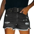 thumbnail image 1 of vigerkar Women Mid Rise Ripped Stretchy Jeans Shorts Frayed Raw Hem Casual Denim Shorts Black, XL, 1 of 4