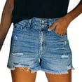 thumbnail image 1 of vigerkar Women Mid Rise Ripped Stretchy Jeans Shorts Frayed Raw Hem Casual Denim Shorts Light Blue, M, 1 of 4