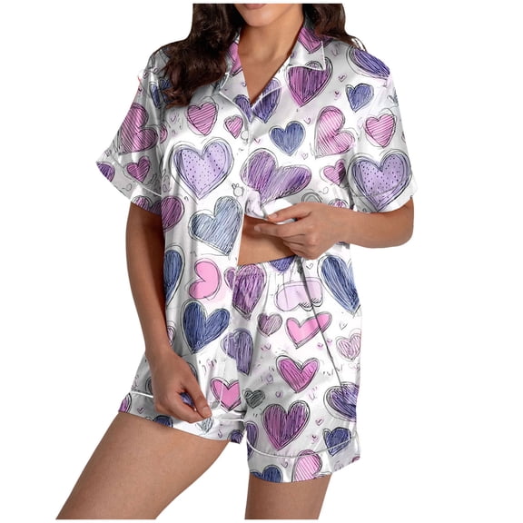vigerkar Women Pajamas Set 2 Piece Funny Pajams for Women Fun Pajama Party Set Short Sleeve Comfortable Sleepwear (Light Purple, S)