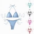 thumbnail image 1 of vigerkar Women Ruffle Trim Triangle Bikini Sets Halter String 2 Piece Swimsuits High Cut Bathing Suits (Hot Pink, L), 1 of 9