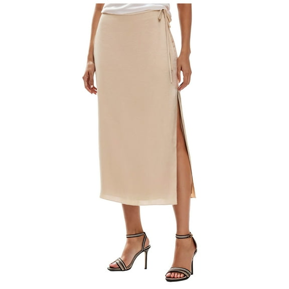 vigerkar Women Satin High Waist Elastic Stitching Long Skirt Slim Fit Hip Skirt Skirts for Girls Beige, S
