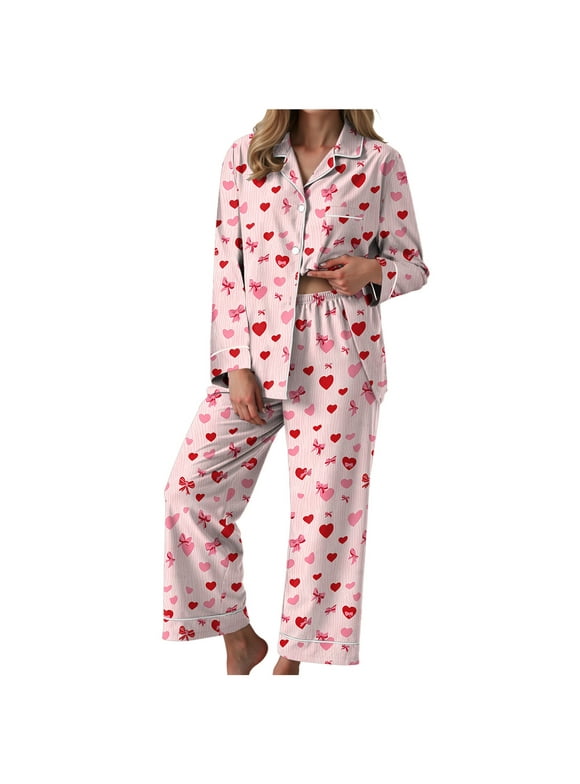 Women Satin Silk Pajamas Set Long Sleeve Button Down Shirt and Pants 2 Piece Pjs Sets Sleepwear (Light Pink, M)