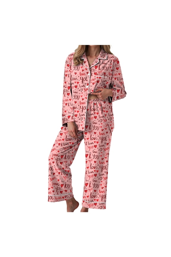 Women Satin Silk Pajamas Set Long Sleeve Button Down Shirt and Pants 2 Piece Pjs Sets Sleepwear (Pink, XL)