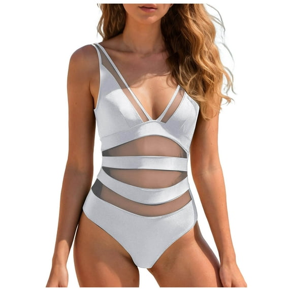 vigerkar Women Sexy Mesh Tummy Control Swimsuit Push Up High Waisted Bathing Suit Beach Outfits (White, XS)
