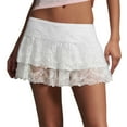 thumbnail image 1 of vigerkar Women Sexy Y2K Lace Ruffle Mini Skirt Low Rise Mesh Ruffle Shorts Micro Skirt Going Out White, S, 1 of 9