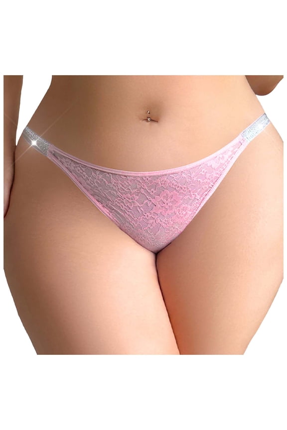 Women Shine Strap Thongs Underwear Sexy Comfortable Panties Underwear (Pink, XL)
