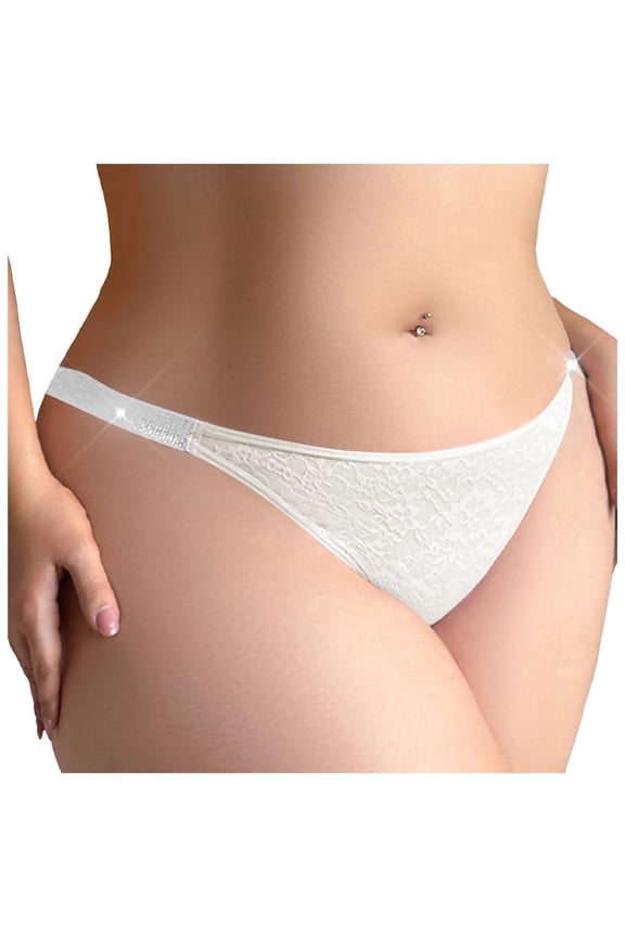 Women Shine Strap Thongs Underwear Sexy Comfortable Panties Underwear (White, XL)