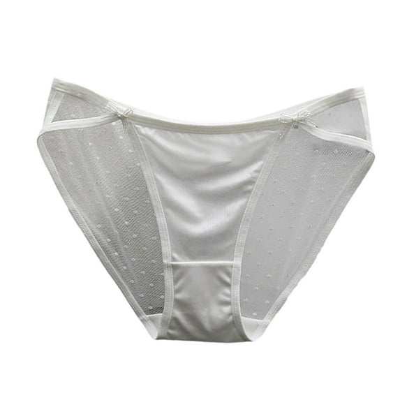 vigerkar Women Silky Satin Panties Mesh Lace Briefs Underwear Low Rise Plus Size Panty Silky Tactile Touch Seamless Panties White, L