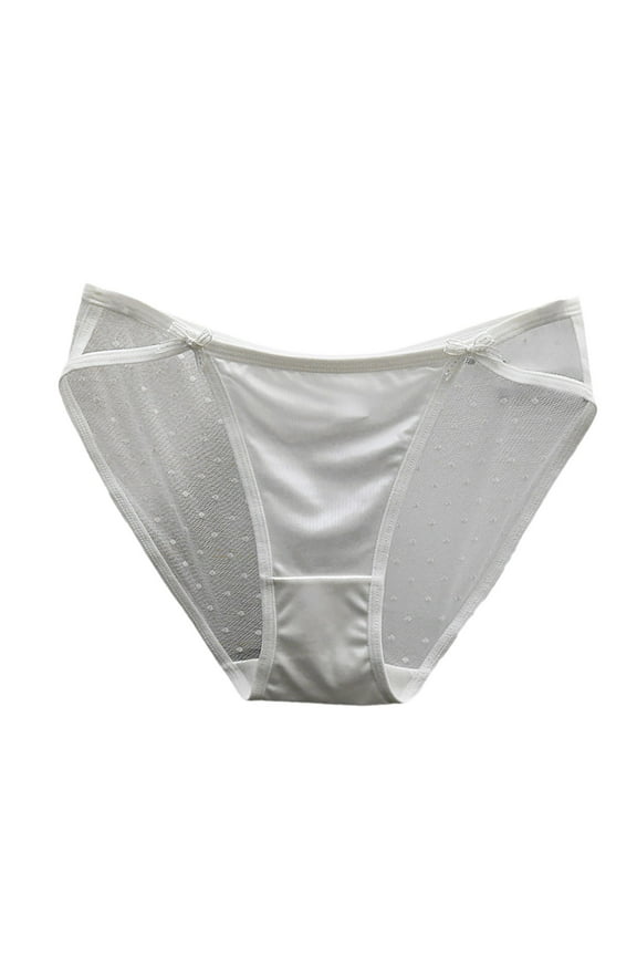Women Silky Satin Panties Mesh Lace Briefs Underwear Low Rise Plus Size Panty Silky Tactile Touch Seamless Panties White, L