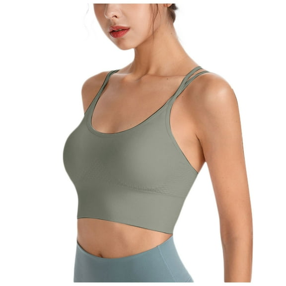 vigerkar Women Sport Bra with Removable Padded Racerback Bralette Medium Support Running Yoga Bra Top Green, S