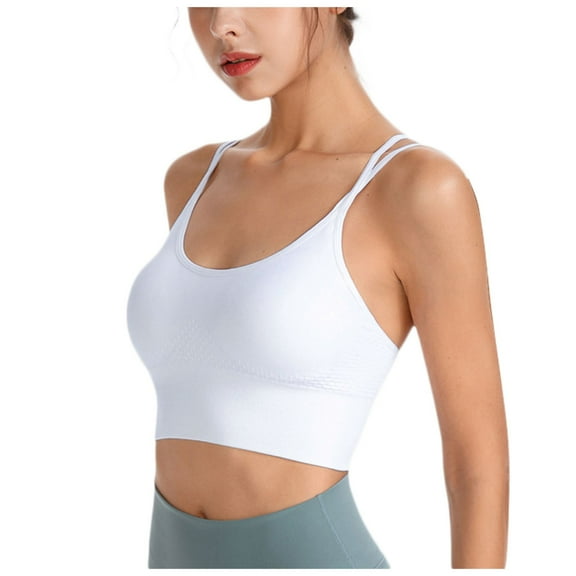 vigerkar Women Sport Bra with Removable Padded Racerback Bralette Medium Support Running Yoga Bra Top White, M