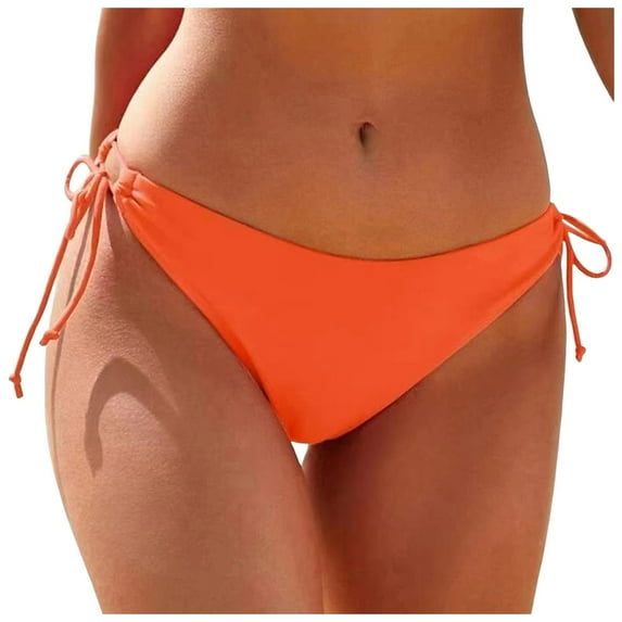 vigerkar Women String Tie Side Summer Bikini Bottoms Full Coverage Swimsuit Bottom Low Waist Bathing Suit Orange, S