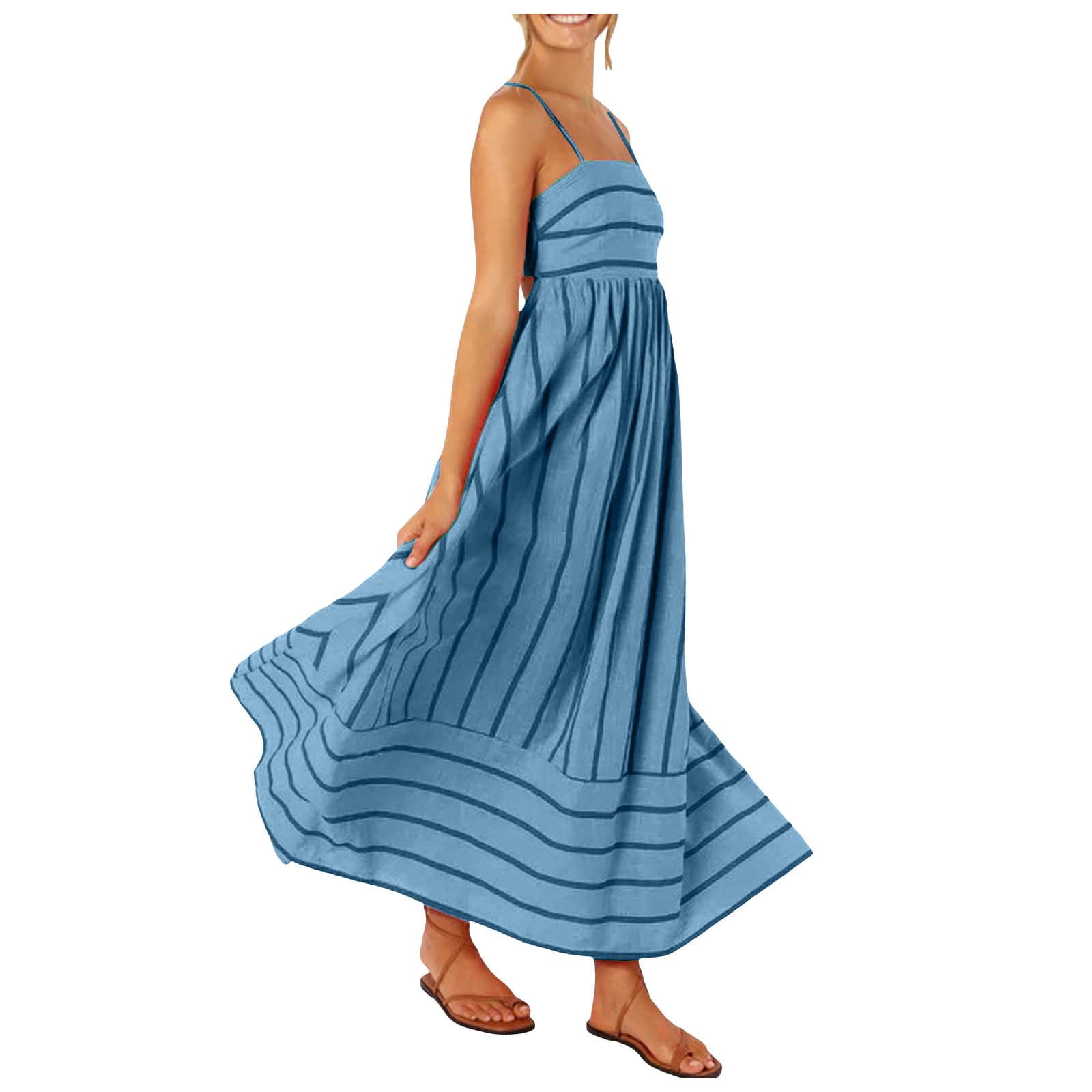 vigerkar Women Striped Maxi Dress Sleeveless Backless Cutout Smocked  Sundress Spaghetti Straps Boho Flowy Dresses Red, XL - Walmart.com
