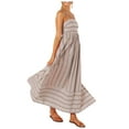 thumbnail image 1 of vigerkar Women Striped Maxi Dress Sleeveless Backless Cutout Smocked Sundress Spaghetti Straps Boho Flowy Dresses Khaki, L, 1 of 7